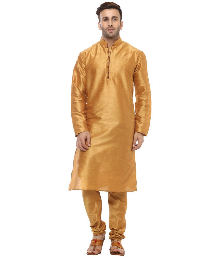     			Hangup Yellow Silk Regular Fit Men's Kurta Pyjama Set ( Pack of 1 )