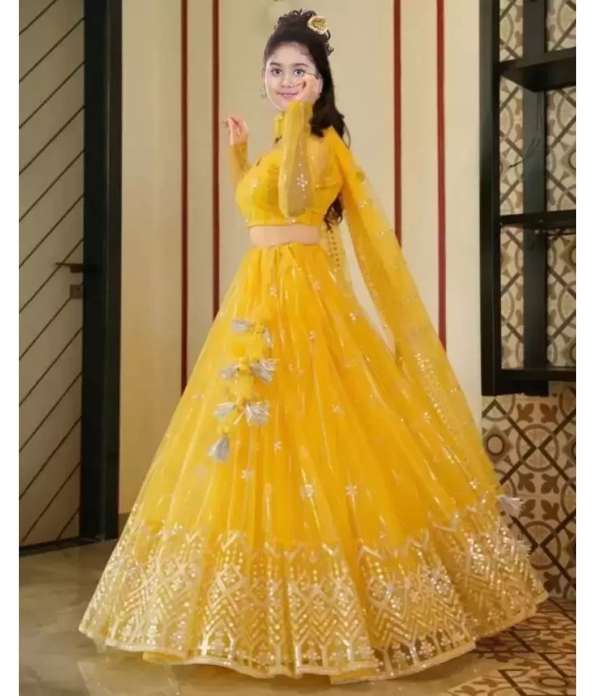     			Vushia Net Lehenga Choli Set For Girls ( Pack of 1 , Yellow )