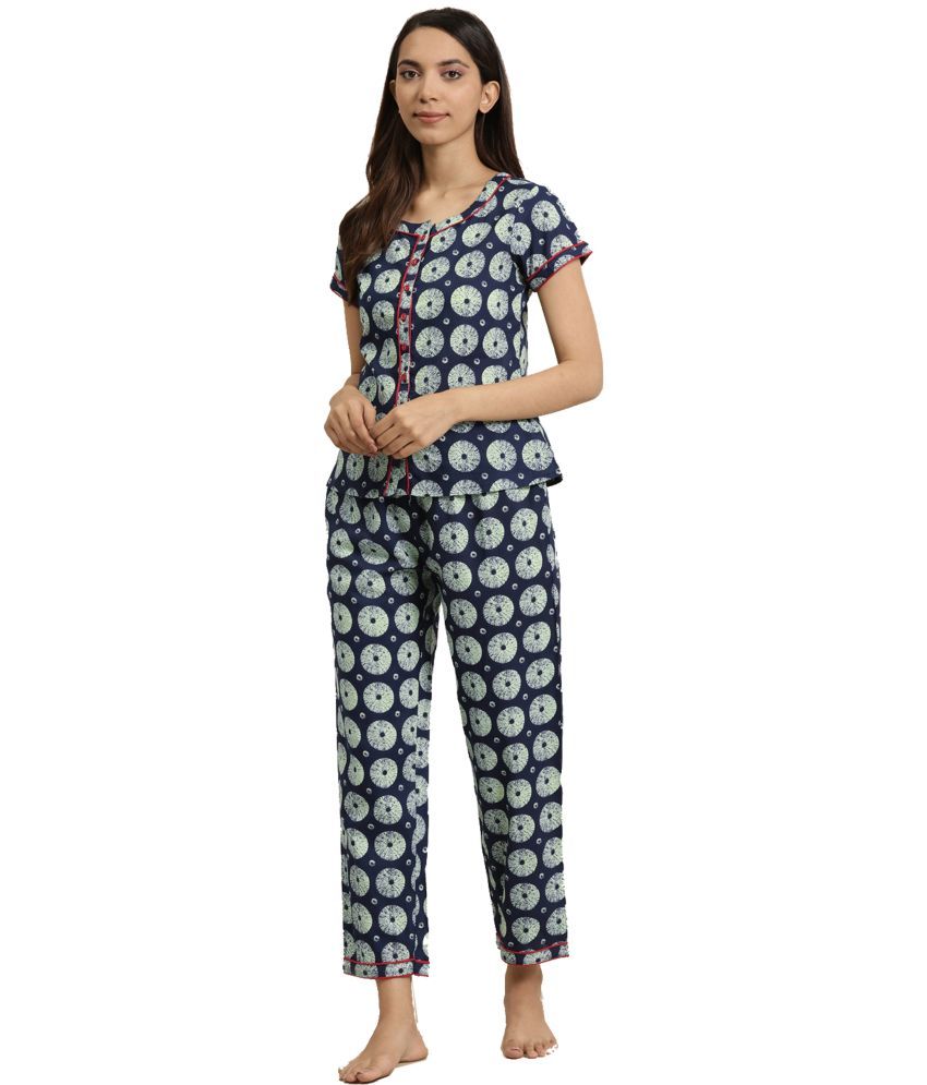     			Yash Gallery Blue Cotton Women's Nightwear Regular Night Dress ( Pack of 1 )