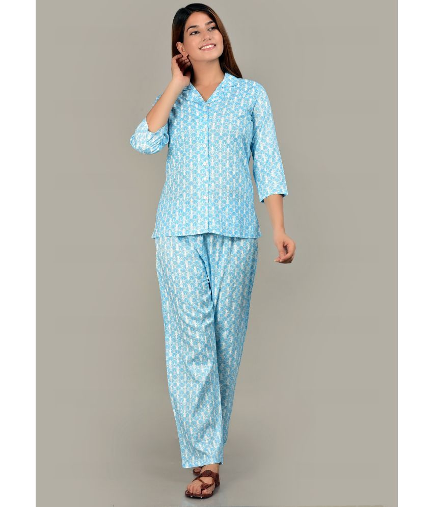     			Yash Gallery Blue Rayon Women's Nightwear Regular Night Dress ( Pack of 1 )