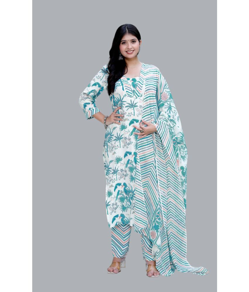     			miravan Cotton Printed Kurti With Palazzo Women's Stitched Salwar Suit - Light Green ( Pack of 1 )