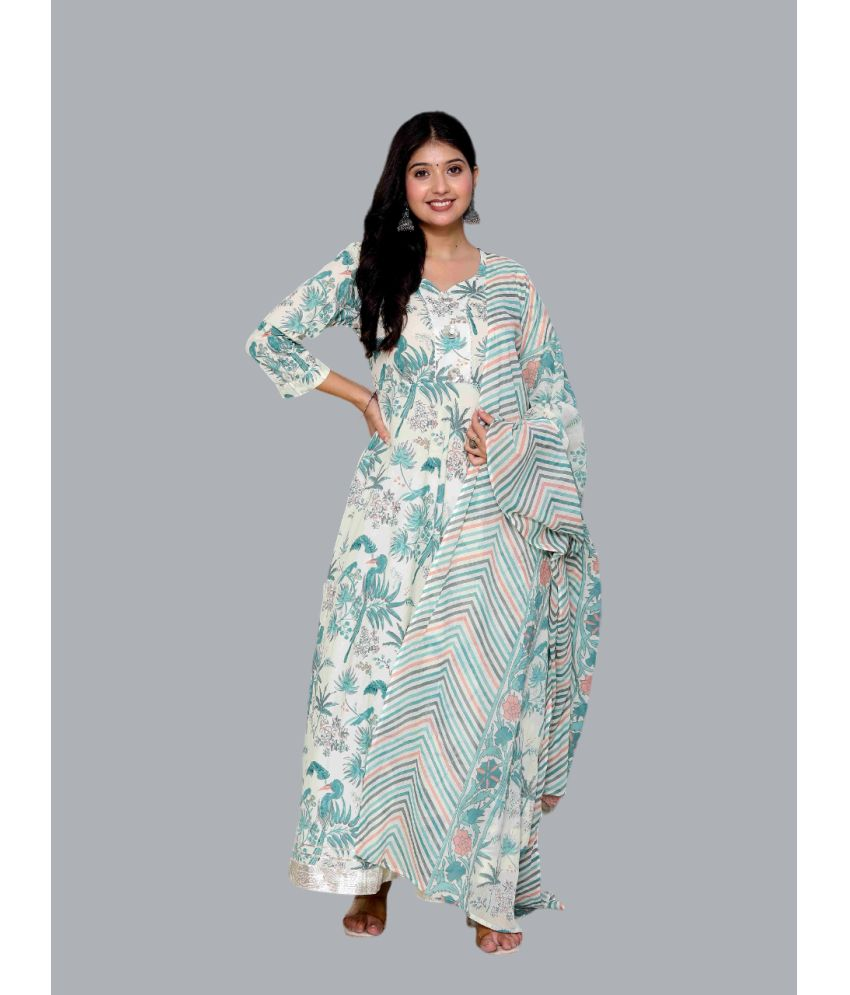     			miravan Pack of 1 Cotton Printed Anarkali Women's Kurti - ( Light Green )