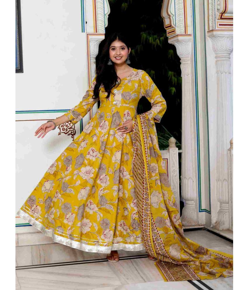     			miravan Pack of 1 Cotton Printed Anarkali Women's Kurti - ( Yellow )