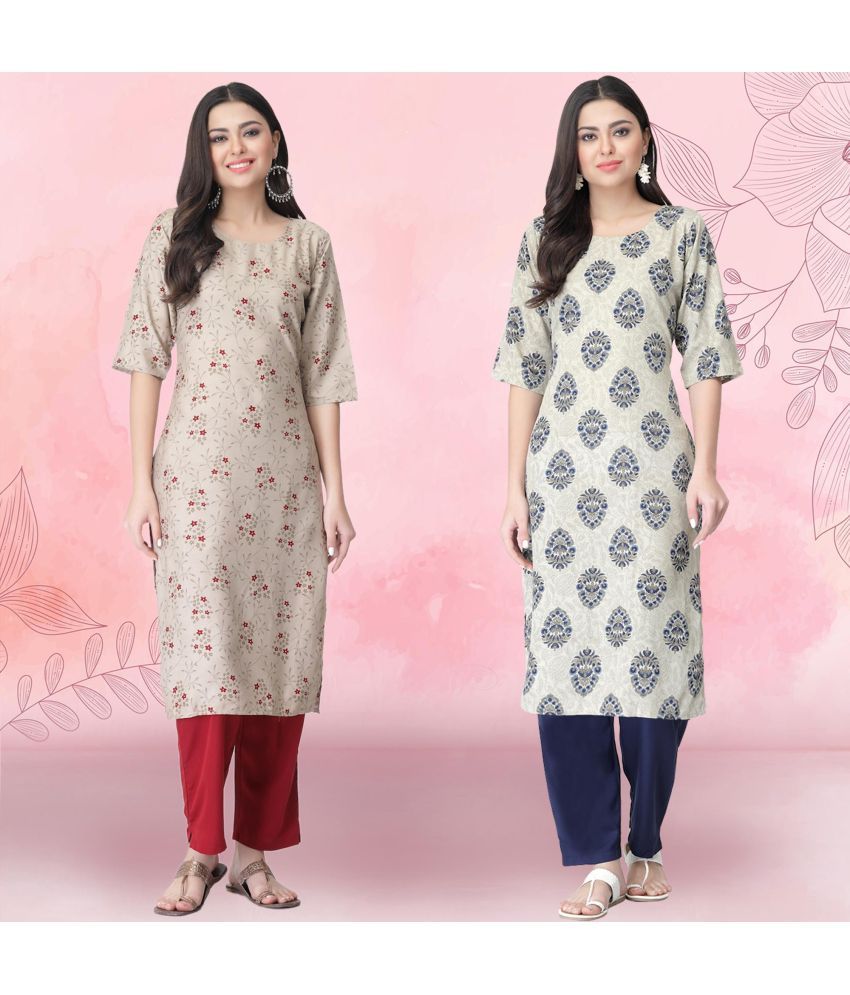     			Ethnicbasket Crepe Printed Kurti With Pants Women's Stitched Salwar Suit - Grey ( Pack of 2 )