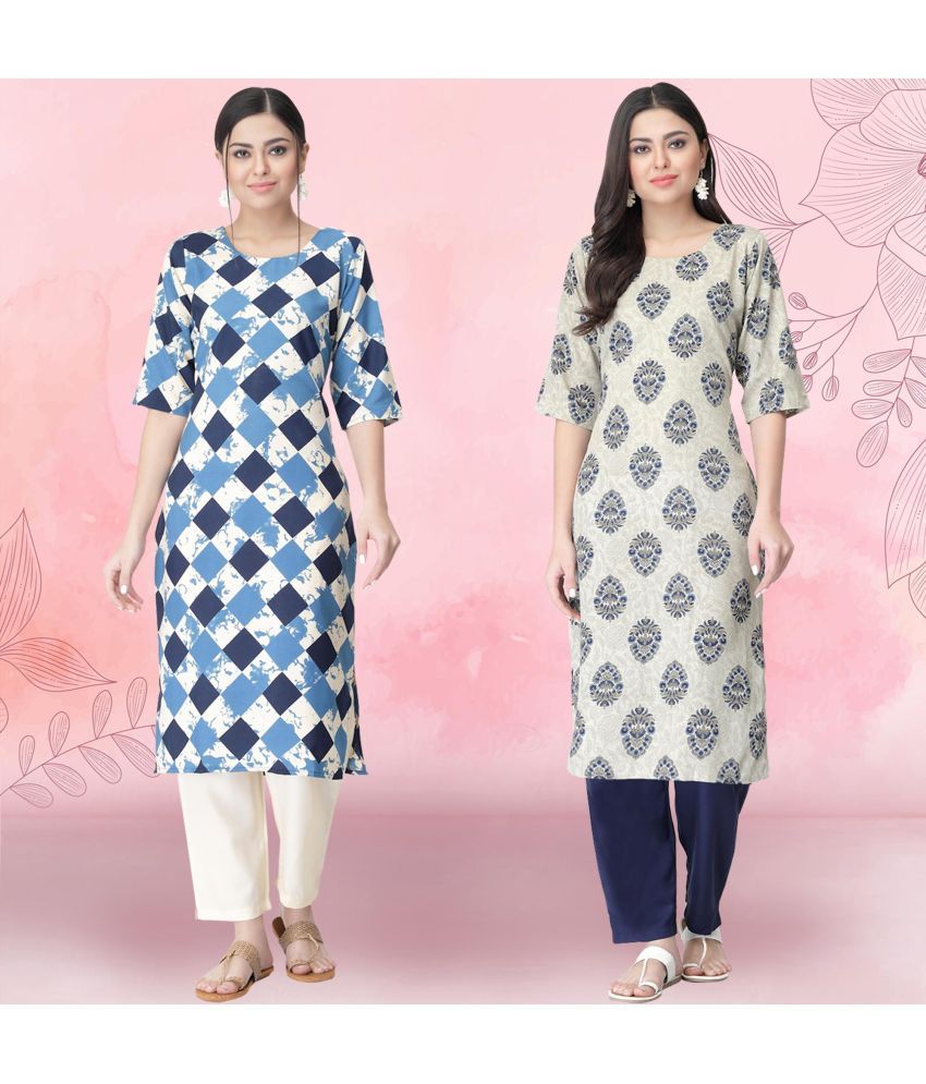     			Ethnicbasket Crepe Printed Kurti With Pants Women's Stitched Salwar Suit - Grey ( Pack of 2 )