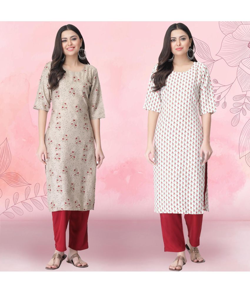     			Ethnicbasket Crepe Printed Kurti With Pants Women's Stitched Salwar Suit - Off White ( Pack of 2 )