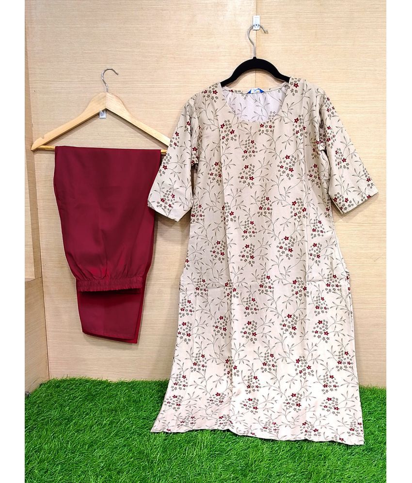     			Ethnicbasket Pack of 1 Crepe Printed Straight Women's Kurti - ( Beige )