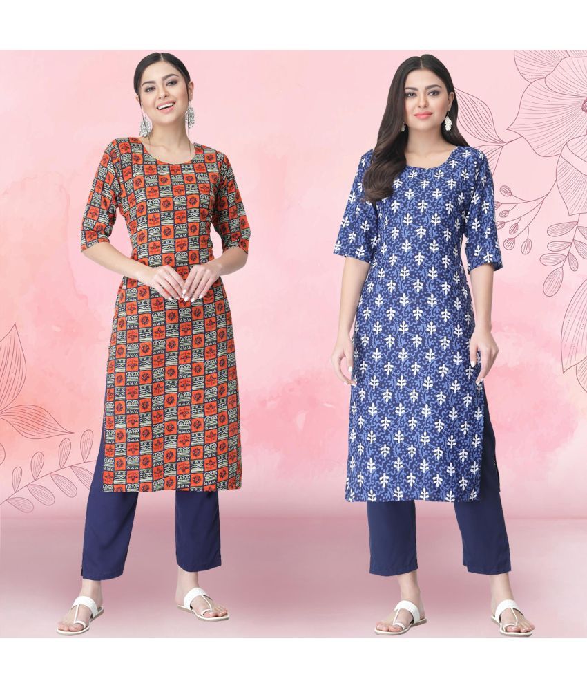     			Ethnicbasket Pack of 2 Crepe Printed Straight Women's Kurti - ( Multicolor2 )