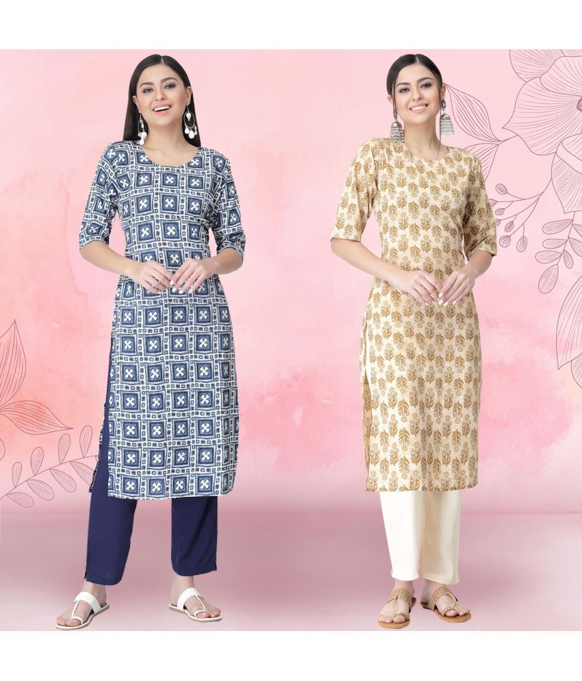     			Ethnicbasket Pack of 2 Crepe Printed Straight Women's Kurti - ( Multicolor4 )