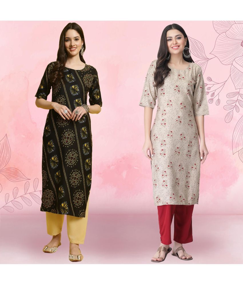     			Ethnicbasket Pack of 2 Crepe Printed Straight Women's Kurti - ( Multicolor3 )