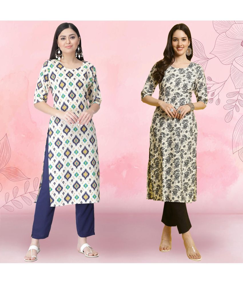     			Ethnicbasket Pack of 2 Crepe Printed Straight Women's Kurti - ( Multicolor1 )