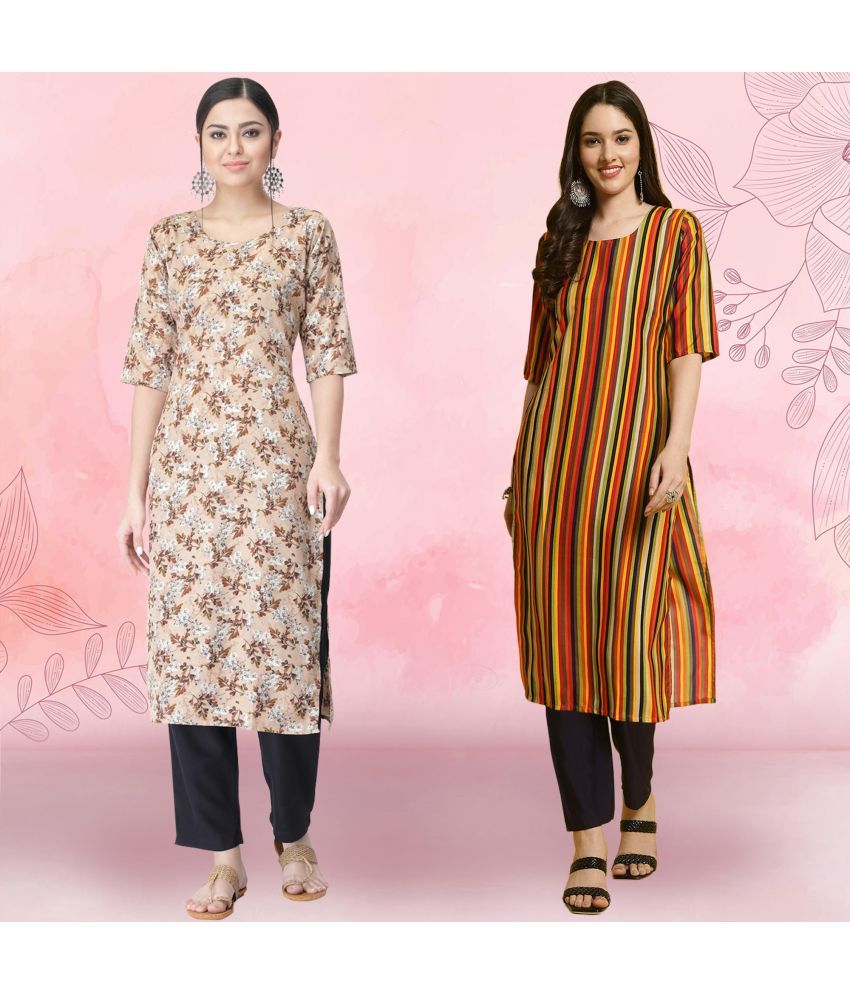     			Ethnicbasket Pack of 2 Crepe Printed Straight Women's Kurti - ( Multicolor4 )