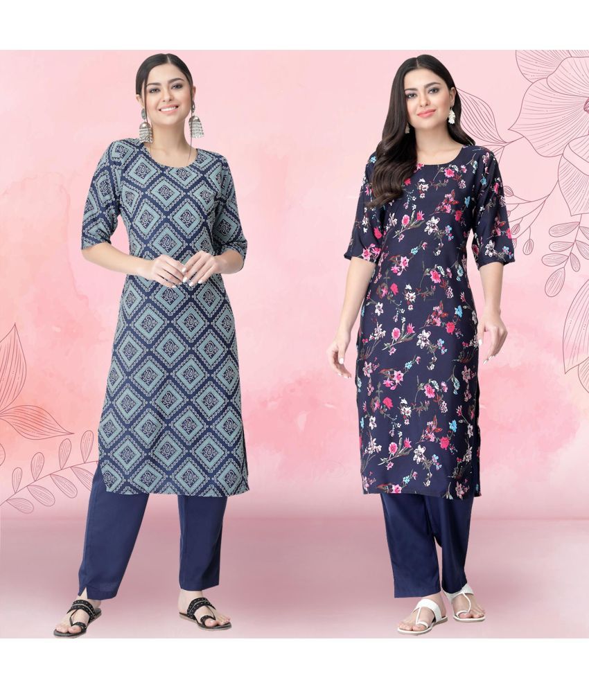     			Ethnicbasket Pack of 2 Crepe Printed Straight Women's Kurti - ( Multicolor1 )