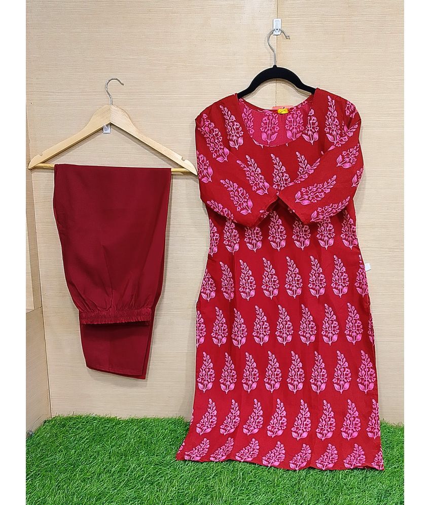     			1 Stop Fashion Pack of 1 Crepe Printed Straight Women's Kurti - ( Red )