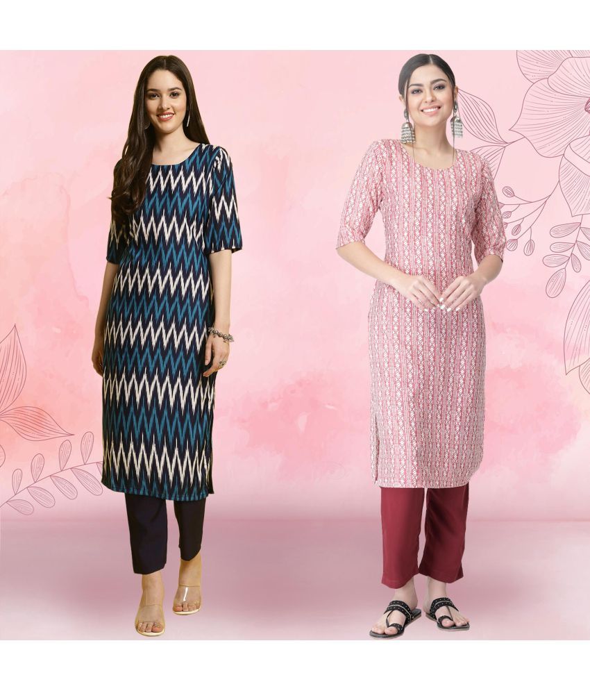     			1 Stop Fashion Pack of 2 Crepe Printed Straight Women's Kurti - ( Multicolor2 )