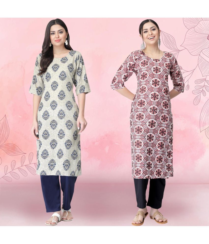     			Ethnicbasket Crepe Printed Kurti With Pants Women's Stitched Salwar Suit - Pink ( Pack of 2 )