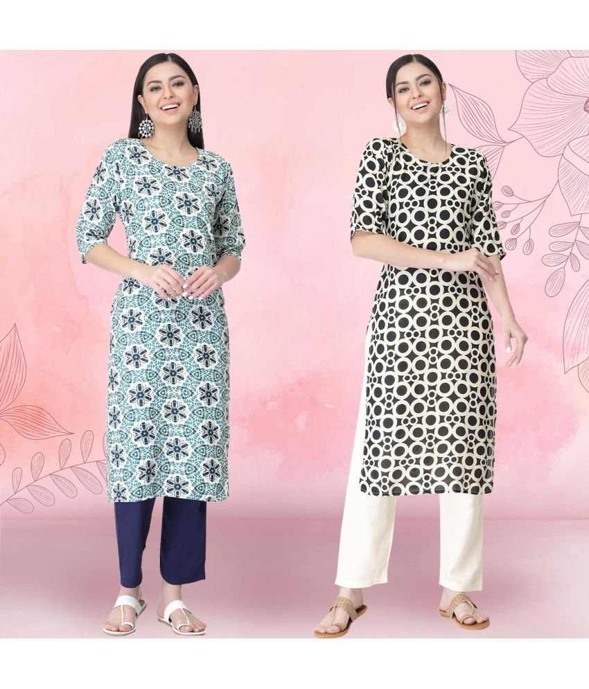     			Ethnicbasket Crepe Printed Kurti With Pants Women's Stitched Salwar Suit - Black ( Pack of 2 )