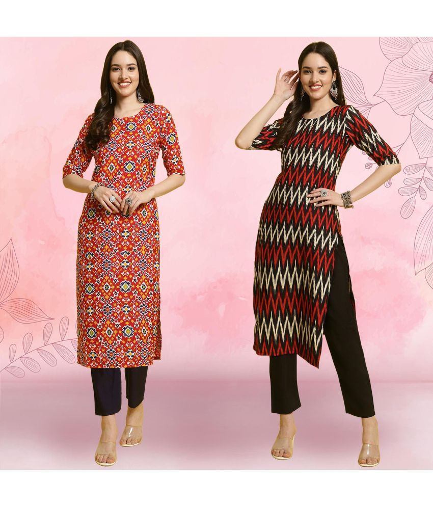     			Ethnicbasket Crepe Printed Kurti With Pants Women's Stitched Salwar Suit - Black ( Pack of 2 )