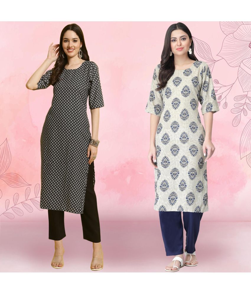     			Ethnicbasket Crepe Printed Kurti With Pants Women's Stitched Salwar Suit - Grey ( Pack of 2 )