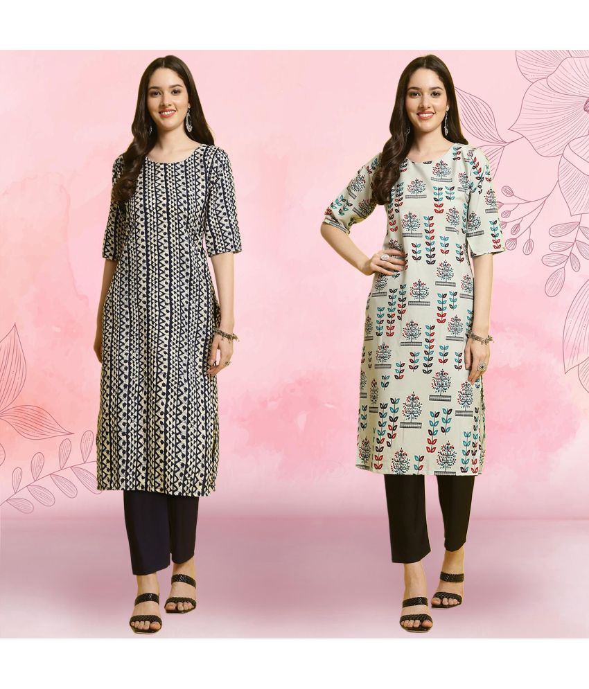     			Ethnicbasket Crepe Printed Kurti With Pants Women's Stitched Salwar Suit - Grey ( Pack of 2 )