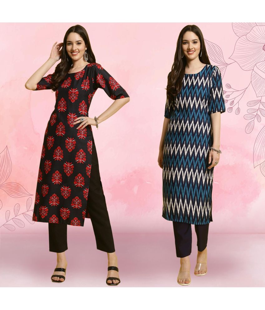     			Ethnicbasket Crepe Printed Kurti With Pants Women's Stitched Salwar Suit - Multicolor ( Pack of 2 )