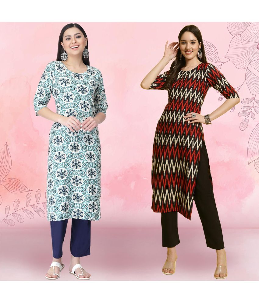     			Ethnicbasket Crepe Printed Kurti With Pants Women's Stitched Salwar Suit - Black ( Pack of 2 )