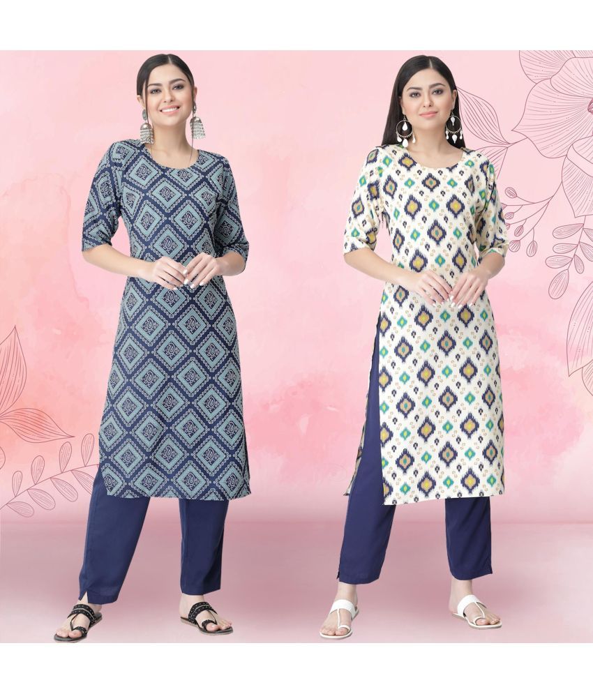     			Ethnicbasket Crepe Printed Kurti With Pants Women's Stitched Salwar Suit - White ( Pack of 2 )