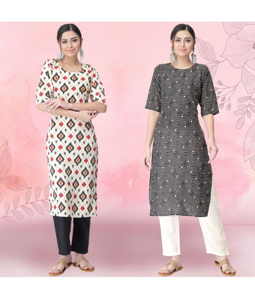     			Ethnicbasket Crepe Printed Kurti With Pants Women's Stitched Salwar Suit - Black ( Pack of 2 )