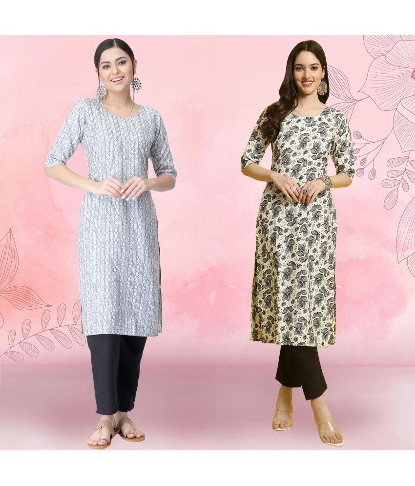     			Ethnicbasket Crepe Printed Kurti With Pants Women's Stitched Salwar Suit - Grey ( Pack of 2 )