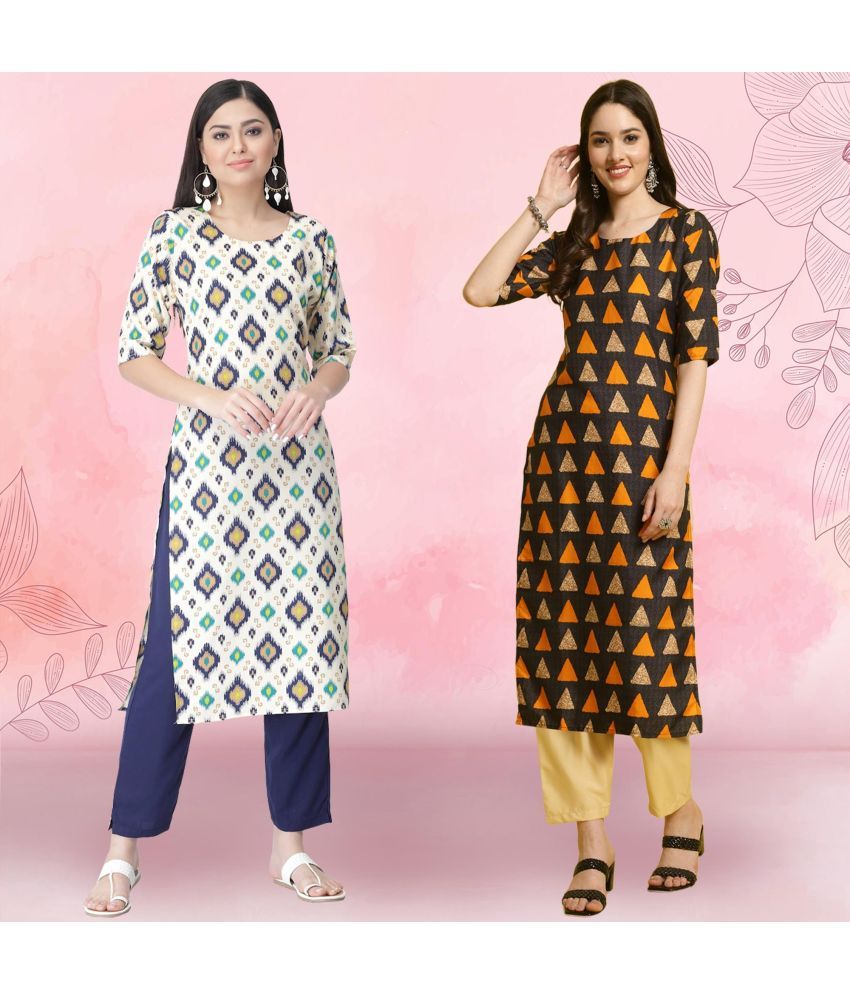     			Ethnicbasket Crepe Printed Kurti With Pants Women's Stitched Salwar Suit - Multicolor ( Pack of 2 )