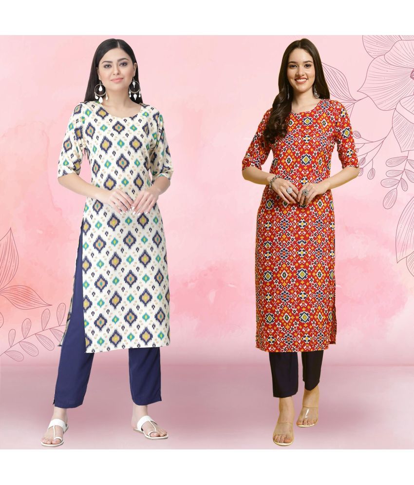     			Ethnicbasket Crepe Printed Kurti With Pants Women's Stitched Salwar Suit - Multicolor ( Pack of 2 )