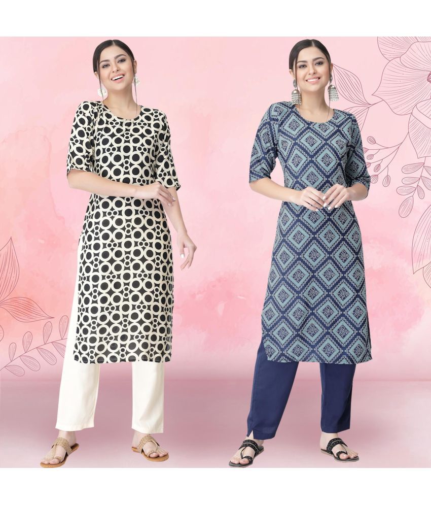     			Ethnicbasket Crepe Printed Kurti With Pants Women's Stitched Salwar Suit - Blue ( Pack of 2 )