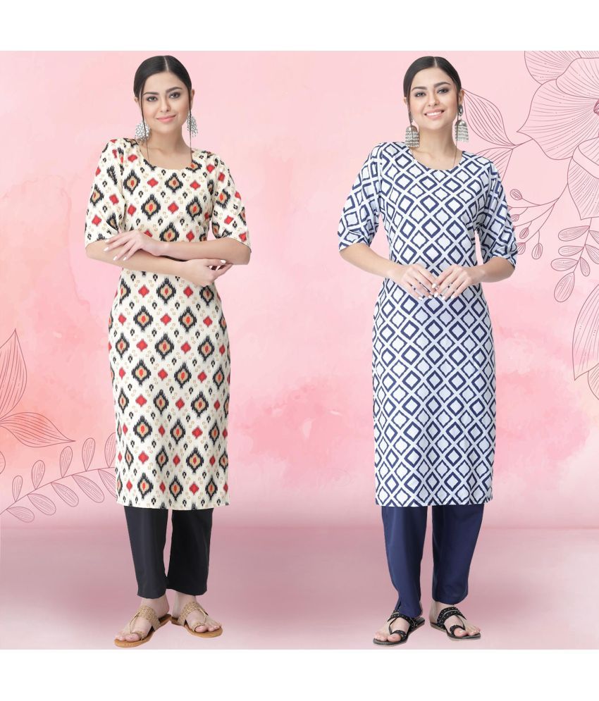     			Ethnicbasket Crepe Printed Kurti With Pants Women's Stitched Salwar Suit - White ( Pack of 2 )