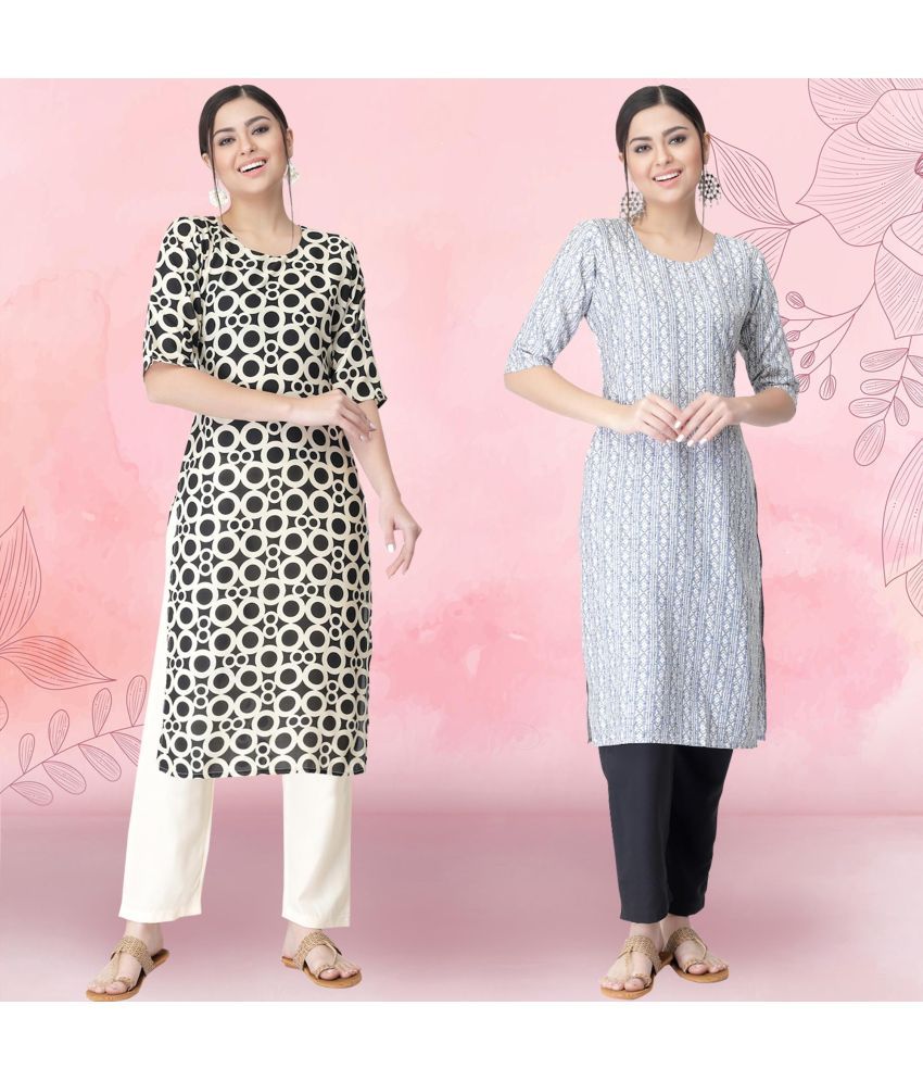     			1 Stop Fashion Pack of 2 Crepe Printed Straight Women's Kurti - ( Multicolor3 )