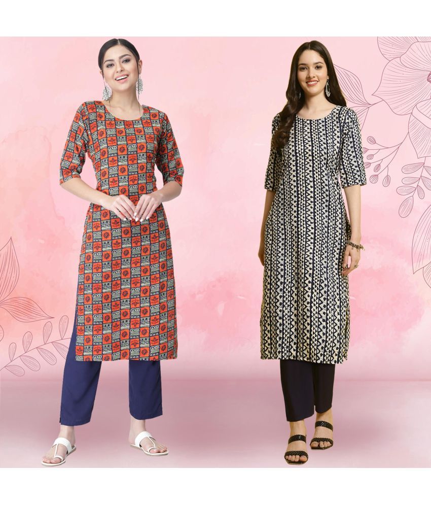     			1 Stop Fashion Pack of 2 Crepe Printed Straight Women's Kurti - ( Multicolor1 )