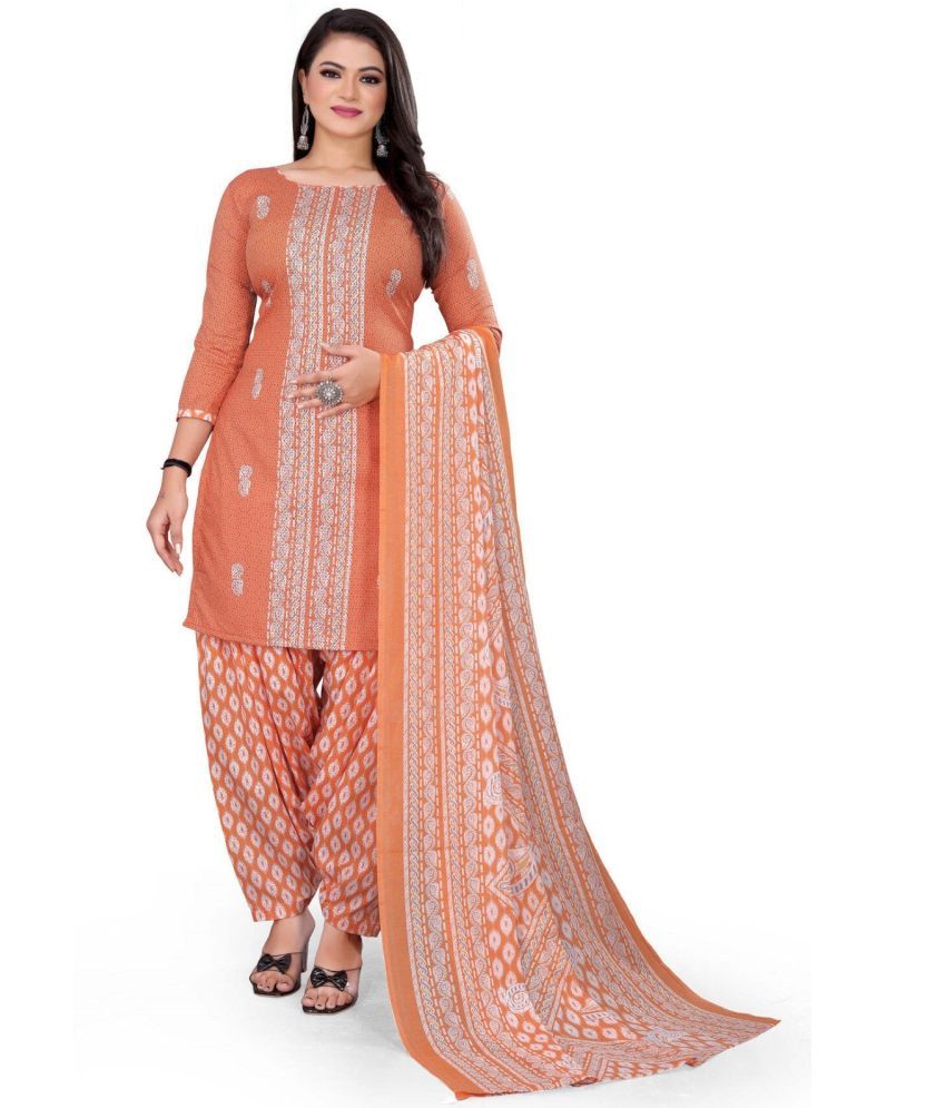     			Rajnandini Unstitched Cotton Blend Printed Dress Material - Orange ( Pack of 1 )