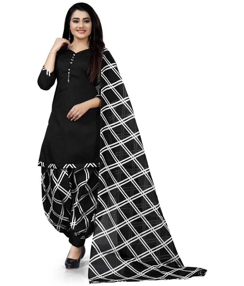     			Rajnandini Unstitched Cotton Blend Printed Dress Material - Black ( Pack of 1 )