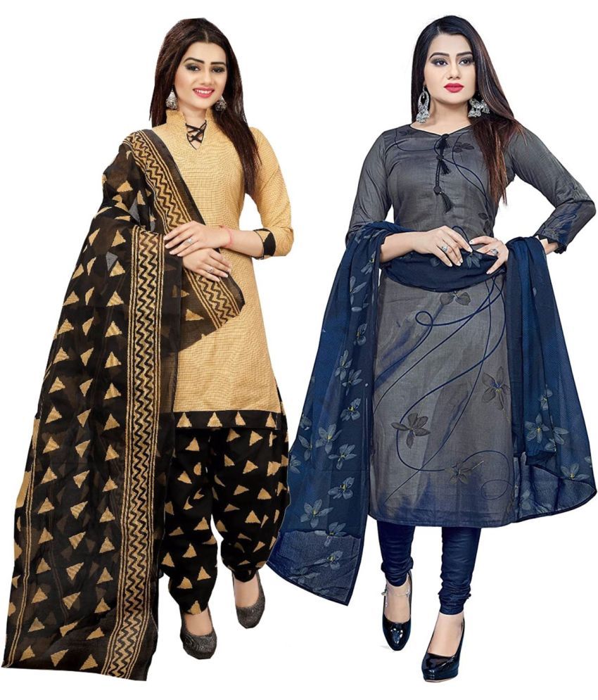     			Rajnandini Unstitched Cotton Blend Printed Dress Material - Multicolor ( Pack of 2 )