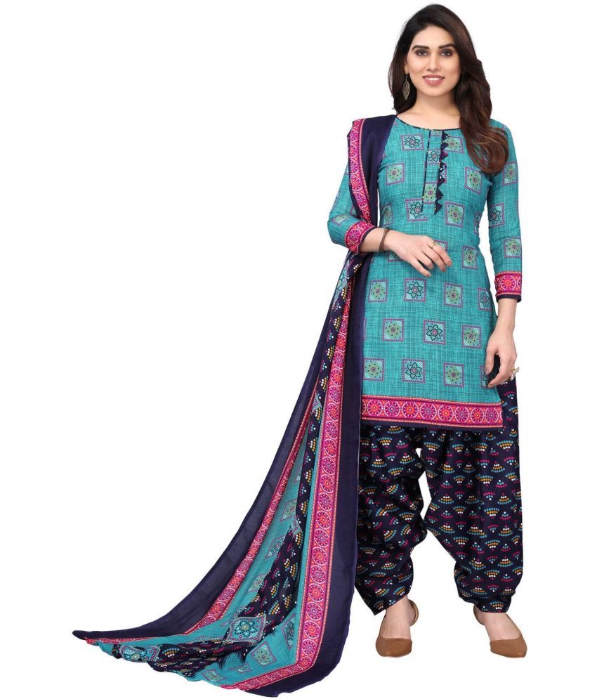     			Rajnandini Unstitched Cotton Blend Printed Dress Material - Blue ( Pack of 1 )