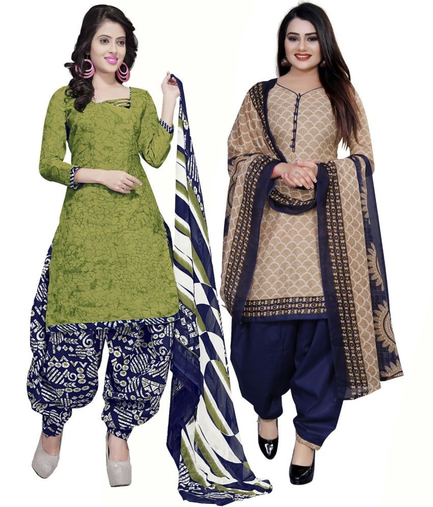     			Rajnandini Unstitched Cotton Blend Printed Dress Material - Light Green ( Pack of 2 )