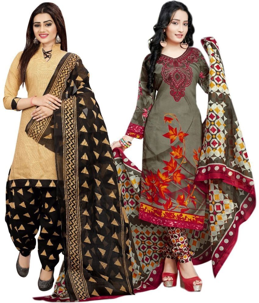     			Rajnandini Unstitched Cotton Blend Printed Dress Material - Multicolor ( Pack of 2 )