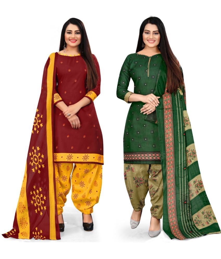     			Rajnandini Unstitched Cotton Blend Printed Dress Material - Multicolor ( Pack of 2 )