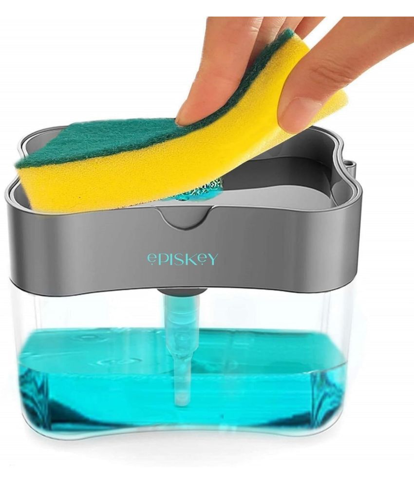     			2 in 1 Soap Dispenser for Bathroom Accessories Dishwasher Liquid Holder Liquid Dispenser Pump 400 ML with Sponge Holder Kitchen Sink Accessories Items (Multi-Color)