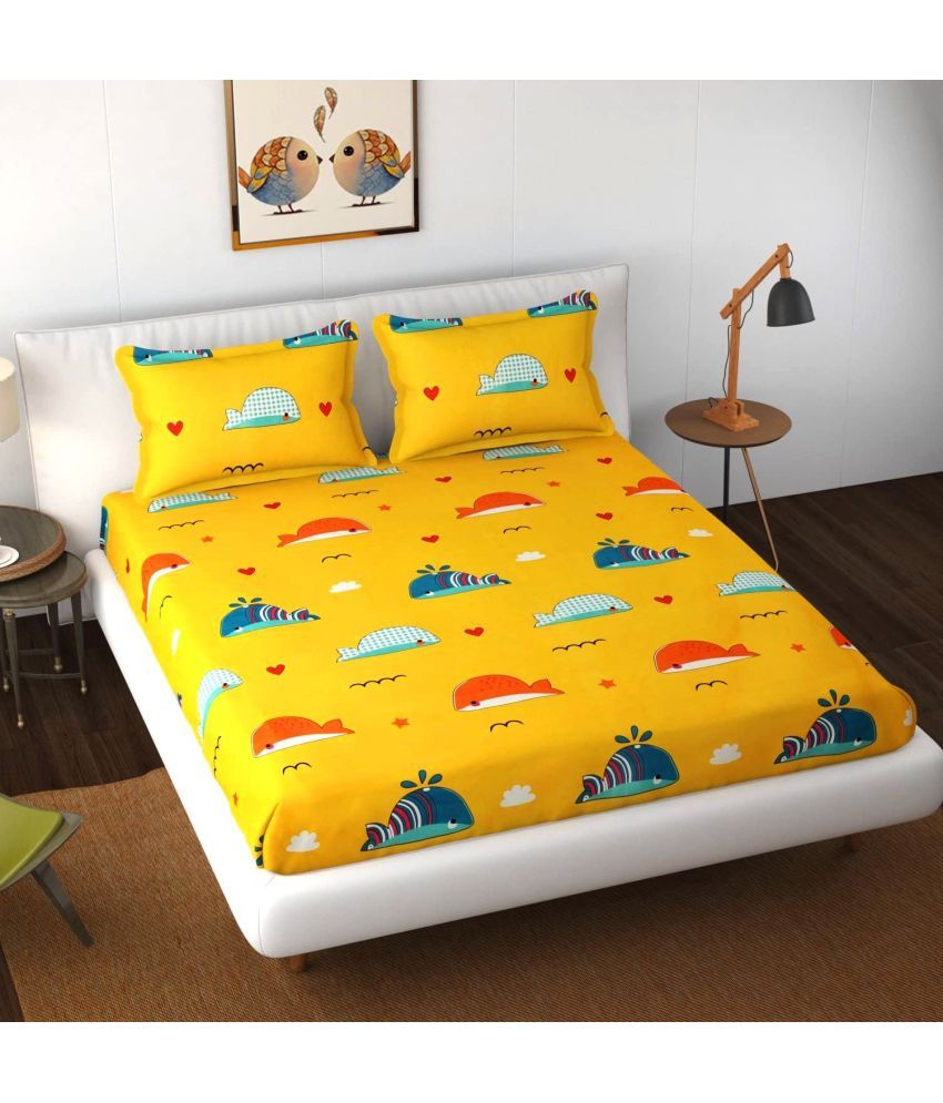     			EVAHOME Cotton 1 Double Queen Bedsheet with 2 Pillow Covers ( Yellow )