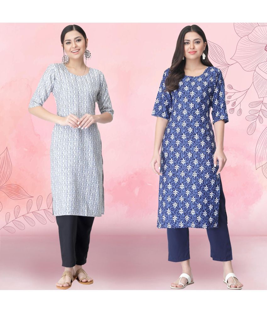     			Ethnicbasket Pack of 2 Crepe Printed Straight Women's Kurti - ( Multicolor2 )