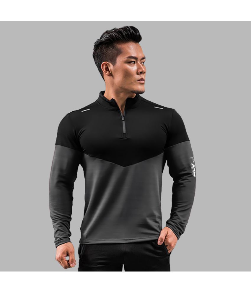     			Eyebogler Polyester Slim Fit Colorblock Full Sleeves Men's High Neck T-Shirt - Black ( Pack of 1 )