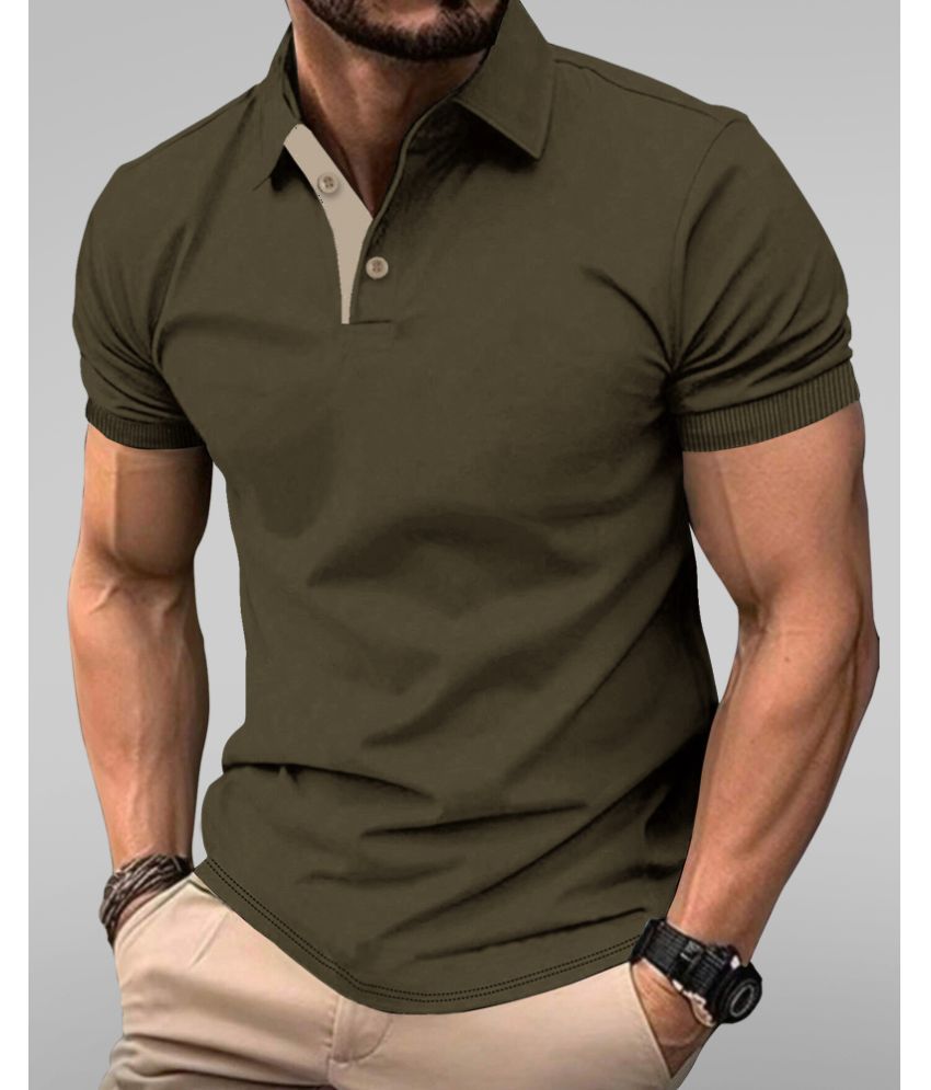     			HISCRAVES Pack of 1 Cotton Regular Fit Self Design Half Sleeves Men's Polo T Shirt ( Green )