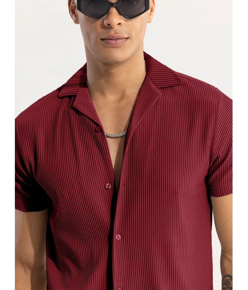     			HISCRAVES Polyester Regular Fit Self Design Half Sleeves Men's Casual Shirt - Maroon ( Pack of 1 )