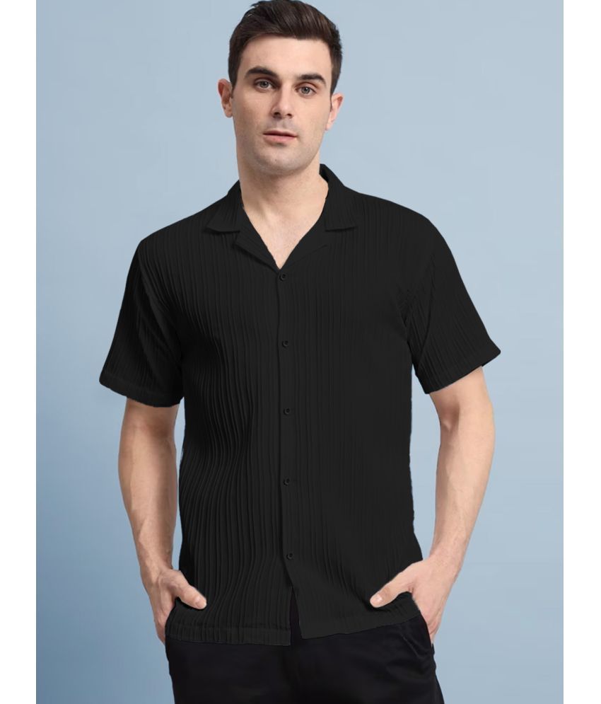     			Eyebogler Polyester Regular Fit Striped Half Sleeves Men's Casual Shirt - Black ( Pack of 1 )