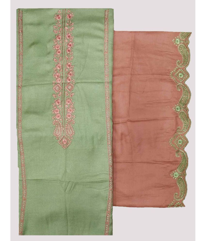     			KASHMIRI Unstitched Woollen Embroidered Dress Material - Green ( Pack of 1 )